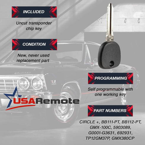 Key Fob Keyless Entry Remote with Ignition Key fits Cadillac DTS / Chevy Impala Monte Carlo 2006 2007 2008 2009 2010 2011 2012 2013...