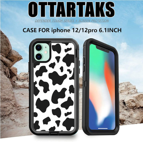Compatible for iPhone 11 Case with Screen Protector Cute Luxury Cow Print Design for Women Girls, Shockproof 3-Layer Full Body Rugged Heavy Duty P...
