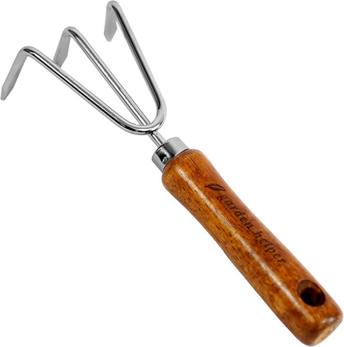Hand Cultivator Garden Tool Heavy Duty Japanese Steel with Wood Handle, Manual Small Hand Rake Soil Tiller for Weeding, Digging, Cultivating, 3 Cl...