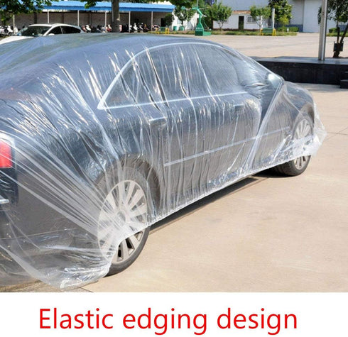 ESUPPORT Elastic Band Clear Plastic Disposable Universal Car Covers Rain Dust Garage Cover Waterproof Temporary 12ft X 22ft...