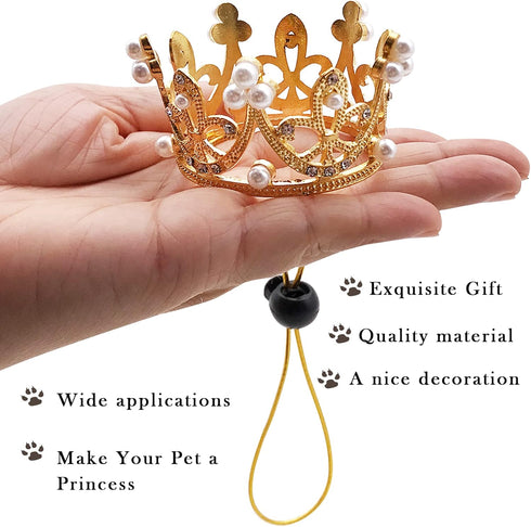 PET SHOW 2pcs Small Dog Crown Headband Puppies Rabbit Cat Hat for Birthday Party Silver Gold Rhinestone Faux Pearl Crown for Boy Girl Wedding Hair...