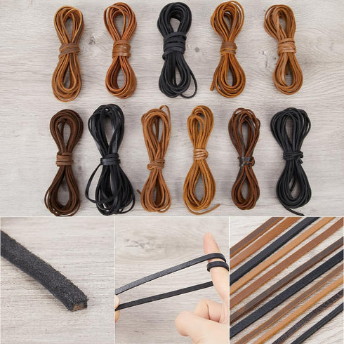 GORGECRAFT 5m*4mm*2mm Black Leather Strips Flat Leather Cord Cowhide String Braiding Leather Thread Rope for DIY Crafts Necklace Bracelets Anklet ...