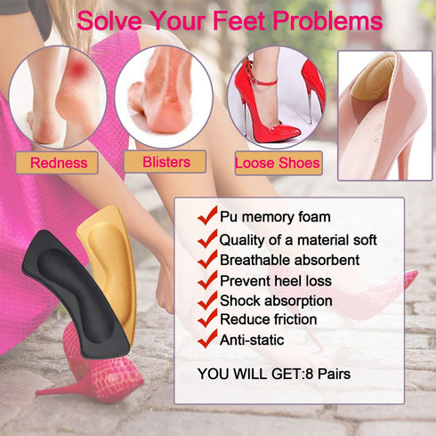 Back Heel Pads for Shoes That are Too Big,8 Pairs Heel Cushions for Heel Pain Relief,Heel Grips Liner Cushions Inserts for Womens Mens Loose Shoes...