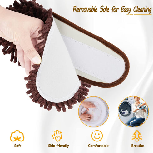 Washable Chenille Microfiber Slippers Floor Dust Dirt Hair Detachable Microfiber Mop Slippers for Office Home Room (Brown, Women 7-9/Men 5-7)...