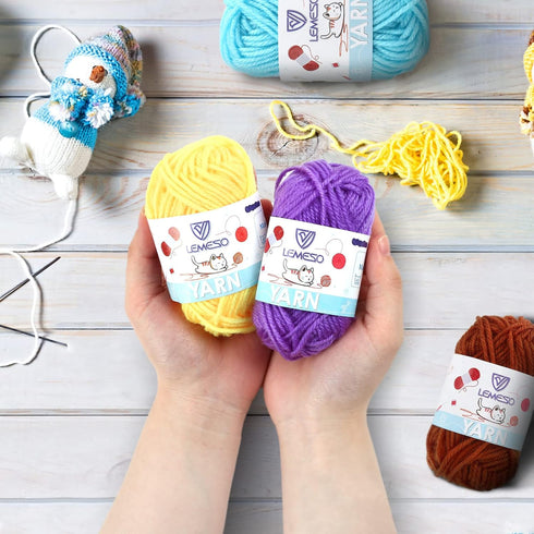 LEMESO 12 Skeins Mini Yarn, 12 Colors 100% Acrylic Mini Knitting Yarn, Great for Knitting Crochet Crafts......