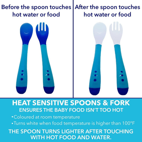 4 piece set of silicone spoon/fork and heat sensitive spoon/fork Baby Feeding Utensils Silicone Tip Self Feeding Chewable Spoon & Fork Toddler Tra...