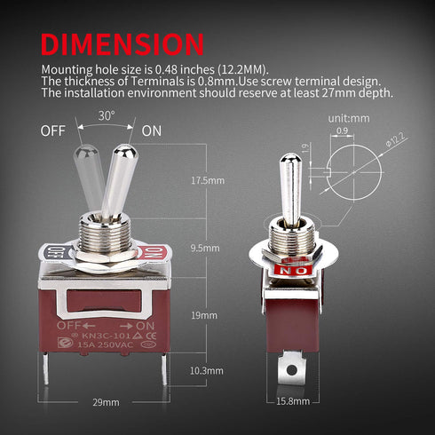 DaierTek SPST Waterproof Toggle Switch 12V DC 30A 125VAC 20A Marine Heavy Duty 2 Pin ON Off Spade Terminals for Automotive Car Boat -2 Pack...