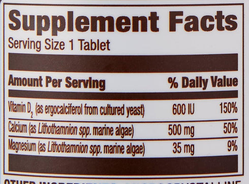 Amazon Elements Calcium plus Vitamin D, Calcium 500mg with D2 600IU, Vegan, 65 Tablets (2 month supply) (Packaging may vary), Supports Strong Bone...