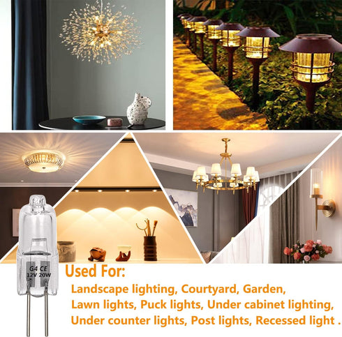 G4 Halogen Light Bulb , T3 JC Type Clear 20W 12V AC/DC Bi-Pin Bulb for Landscape Lighting,Accent Lights, Track Lighting,Under Cabinet Puck Light, ...