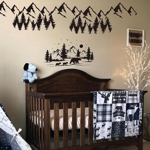 12 Pieces Mountain Stencils Pine Tree Stencils for Painting on Wood Reusable Forest Deer Bear Drawing Templates for Wood Burning Furniture Wall Fa...