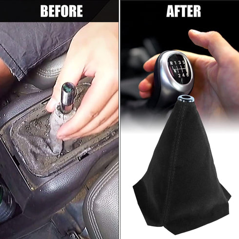 Car Shift Boots Shift knob dust Cover Manual Gear Shift Cover Suede Leather Shift Boots MT Universal Type Shift Boots (Black Suede w/Black Stitchi...