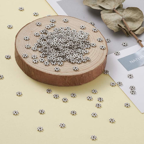 Pandahall 500pcs Tibetan Silver Antique Silver Snowflake Bead Spacers Charms Mini Beading Finding for Jewelry Makings Supplies 4-4.5x1.5mm, Hole: ...