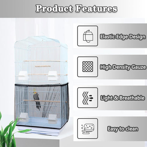Bird Cage Seed Catcher, Bird Cage Net Cover Adjustable Bird Cage Netting Seed Catcher for Bird Cages Seed Catcher Guard Net Cover Bird Cage Skirt ...