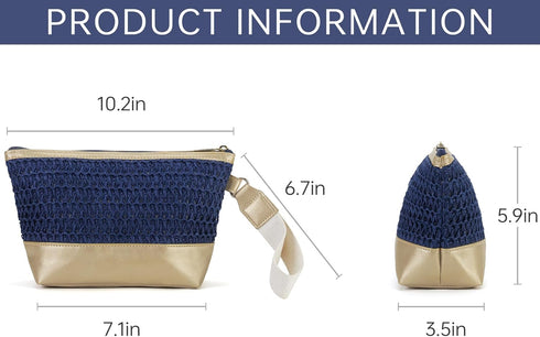Straw Mesh Beach Bag Clutch Purses for Women Beach Purse Toiletry Travel Bags Cosmetic Bag Makeup Bag for Purse Skincare Bag Spring Break Essentia...