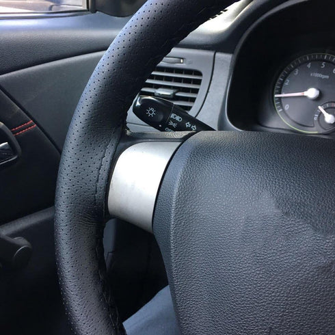 Universal Leather Car Steering Wheel Stitch On Wrap Cover DIY Sewing Breathable and Anti Slip, Maximum for 15-Inch Diameter Car Steering Wheel (Bl...