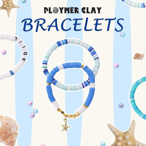 7200pcs Clay Beads Bracelet Making Kit, 10 Blue Colors 6mm Polymer Heishi Beads for Jewelry Making, Friendship Bracelet Kit with Letter Beads Chri...