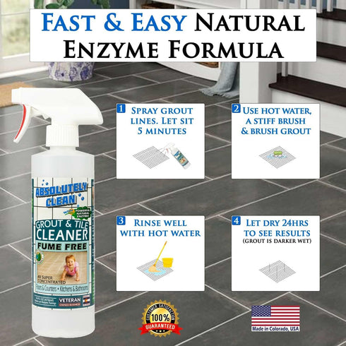 FAST GROUT CLEANER! - Professional Strength, Natural Enzyme Formula - Fast Acting, Fume Free - USA Made (16oz Cleans Up To 250 sq ft)...