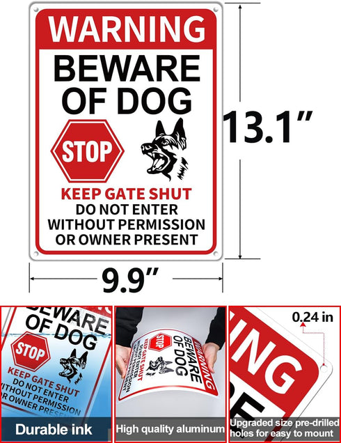 Beware of Dog Signs for Fence, 13"x9.9" Do Not Enter Sign, Reflective Tin Sign Great for Home Garden Fence Door Wall Decor...