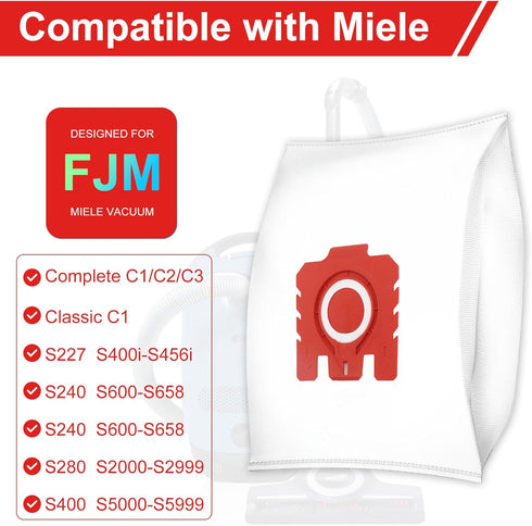 Upgraded 3D Airclean FJM Bags for Miele FJM Vacuum Compact C2 Compact C1 Complete C1 S241 S290 S300i S500 S700 S4 S6 Series, 16 Pack FJM Bags with...