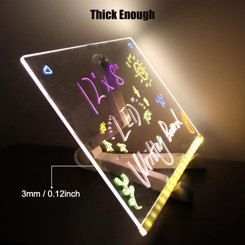 LED Note Board with Colors, Acrylic Dry Erase Board with Light and Stand, Glow Memo Letter Board Note Glass Led White Board with 7 Pen for Office ...