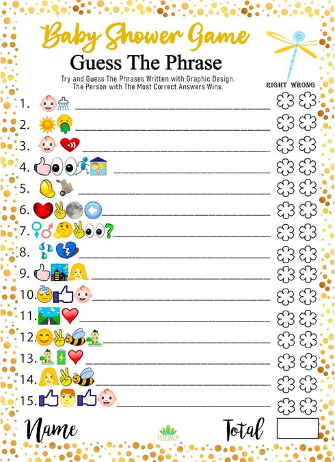 LOTUS-A Baby Shower Games - Hilarious Guess The Phrase and Predictions Cards 30 Thick Cardstocks 7x5 inches Printed Front Back Side Answer Keys In...