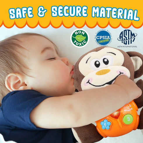 Insnug Plush Monkey Musical Baby Toys - Educational Montessori Stuffed Animal Light Up Toys Small Fun Sensory Brain Development for Newborn Infant...