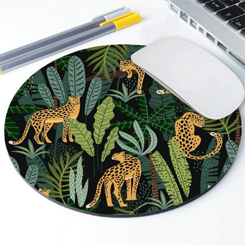 Mouse pad Leopard Round Mousepad Plants Office Decor for Women Men Desk Accessories Leopards and tropical leaves Mousepad Present for Coworker...