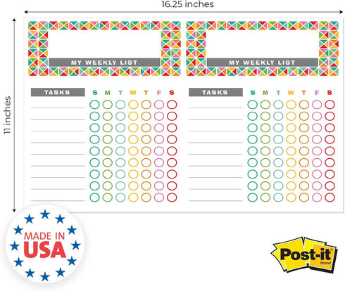 Bright Colorful Sticky Note Chore Chart / 16.25" x 11" Repositionable Fill-in Planner / 52 Repositionable Kids Weekly Task Lists/Made in The USA...