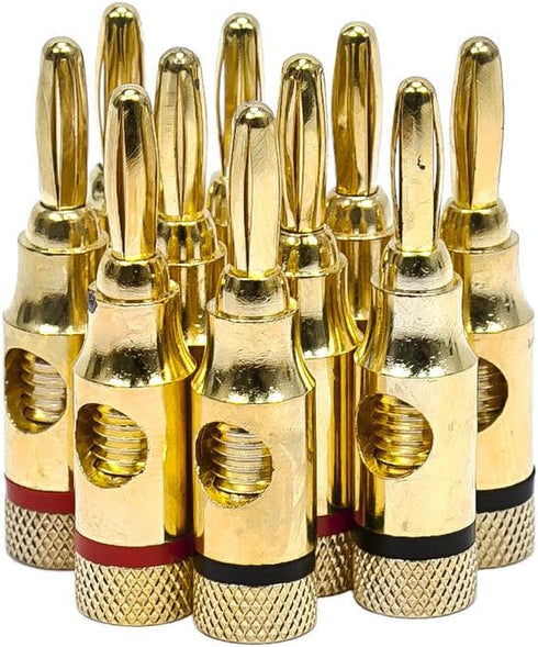 Monoprice 109437 5PRJX74047 Gold Plated Speaker Banana Plugs – 5 Pairs – Open Screw Type, For Speaker Wire, Home Theater, Wall Plates And More...