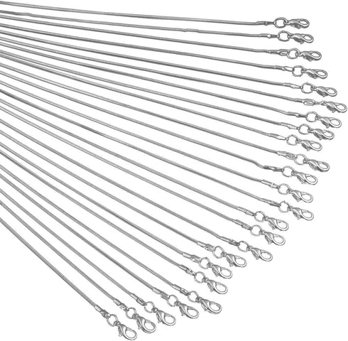 24pcs 18 Inch 925 Silver Plated 1.2mm DIY Snake Chain Charms Link Necklace with Lobster Clasps for Jewelry Making...