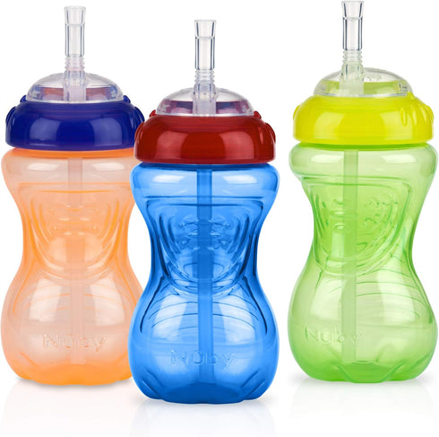 Nuby No-Spill Sippy Cup with Flex Straw - (3-Pack) 10-Ounce Bottles - Sippy Cups for Toddlers 12+ Months - Neutral Color Training Cups for Toddler...