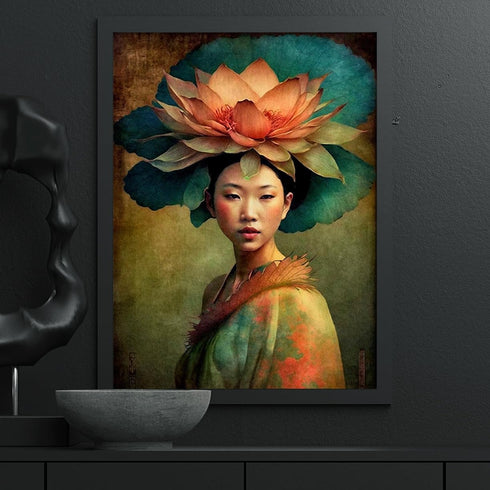 Asian Woman Rice Paper, 11.5 x 16 inch - 1 Unique Printed Mulberry Paper Art Image...