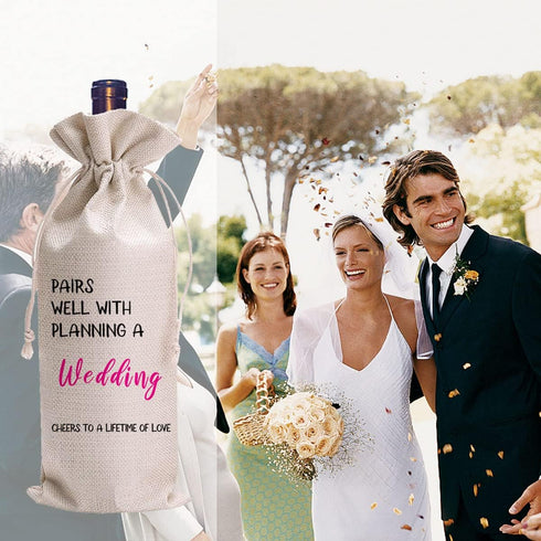 LANBAIHE Wedding Gifts Wine Bag, Wedding Couples, Bride and Groom Wine Gift, Linen Wine Gift Bag,Reusable Wine Bag...