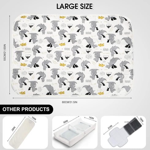 Baby Diaper Changing Pad, 21 5/8" x 31.5" Waterproof Changing Pad Liners - Reusable Soft and Absorbent Portable Changing Mat(Grey Dinosaur1PCS)...