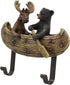 Ebros Whimsical Forest Creek Buddies Rustic Black Bear and Elk Moose Rowing Boat Canoe 2 Pegs Wall Hooks 7" Wide Hanger Bears Deers Elks Wall Moun...