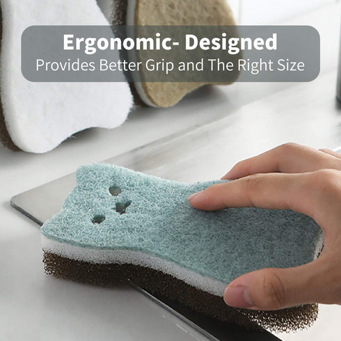 Kitchen Scrub Sponges Non-Scratch Multi-Use Heavy Duty Scrub Sponge for Dishes Pots and Pans Three-Layer Cat Shape Cleaning Sponge?4pack? (cat)...