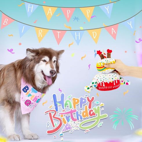 Dog Birthday Toy, Dog Birthday Cake Toy, Dog Birthday Gifts, Squeaky Plush Birthday Dog Toys for Small Medium and Large Dogs...