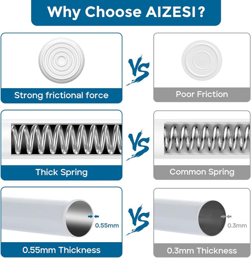 AIZESI Spring Tension Curtain Rods Short Tension Rod (White,17" to 28"-2Pcs)...