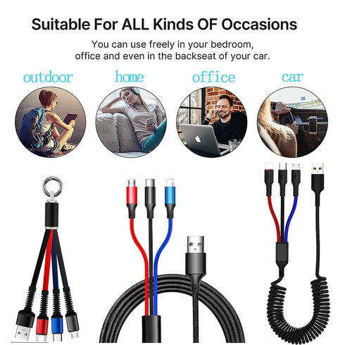 Multifunction USB Charging Cable Set,3 Pack 3 in 1 Nylon Braided Cord,Multiple Fast Charger Cords for Home,Office,Car......