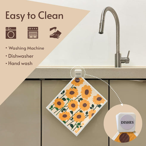 Swedish Dishcloths for Kitchen, 8 Pack Flower Swedish Dishcloths with 3 Clips, 9 Classified Labels, Reusable Paper Towels Washable, Biodegradable,...