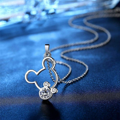 Jewelry Set for Women Girl,S925 Silver Plated Mouse Earring Necklace Kits,Cute Ear Stud and Pendant with Shinying CZ for Women's Day Gift,Hypo-all...