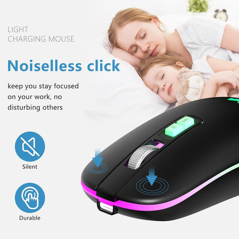 besky Wireless Mouse Rechargeable, Backlit LED Portable Silent Computer Mouse for Laptop, PC, MacBook, Chromebook, Notebook, 2.4G USB Cordless Mou...