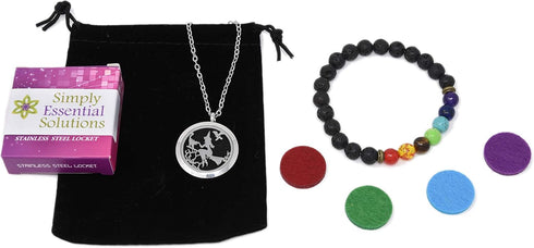Aromatherapy Essential Oil Diffuser Stainless Steel 30MM Silver Magnetic Locket Pendant 2 Sizes Chain Necklace, Refill Pads & Diffuser Bracelet in...