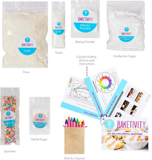 Baketivity Kids Baking DIY Activity Kit - Bake Delicious Confetti Muffins with Pre-Measured Ingredients – Best Gift Idea for Boys and Girls Ages 6...