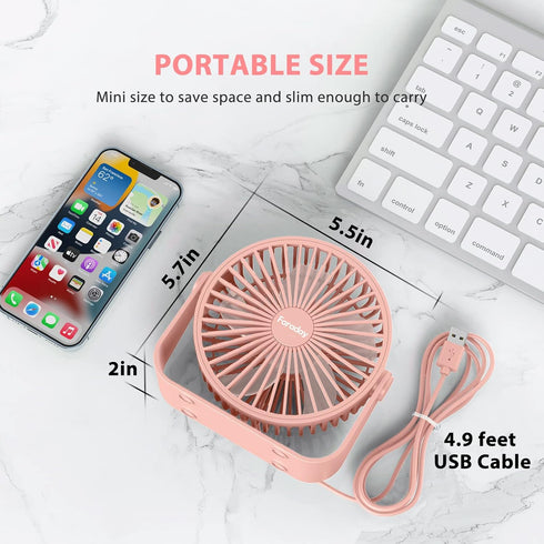 FARADAY USB Desk Fans 5 Inches Portable Table Fans 360° Head Rotation Small Personal Desktop Fan for Home Office, 3 Speeds, Pink...