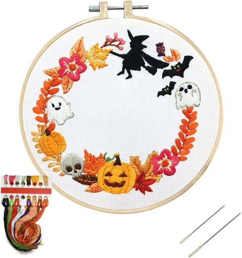 Nuberlic Embroidery Kits Cross Stitch Kit for Beginners Adults DIY Halloween Pumpkin Wreath Crafts...