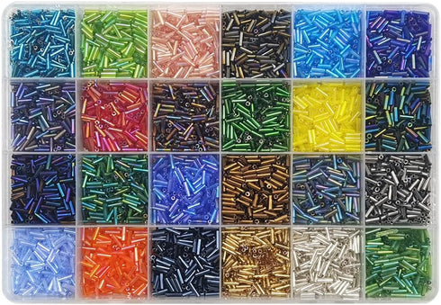 INSPIRELLE 2 * 6mm Tube Beads Kit Glass Bugle Seed Beads Small Craft Beads for DIY Bracelet Necklaces Crafting Jewelry Making (216 Gram, Approx 70...