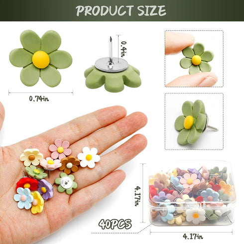 40Pcs Flower Push Pins Flower Cute Pins Decorative Flower Cork Board Tacks for Bulletin Board, Photos Wall Maps, Other Offices Schools Supplies an...