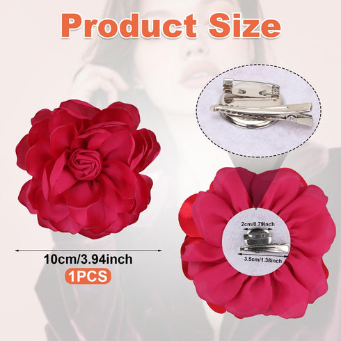 Flower Brooch, 3.94 Inch Large Big Rose Flower Brooches Satin Flower Brooch Pin Solid Color Flower Pins for Women Prom Wedding Clothes Dresses Acc...