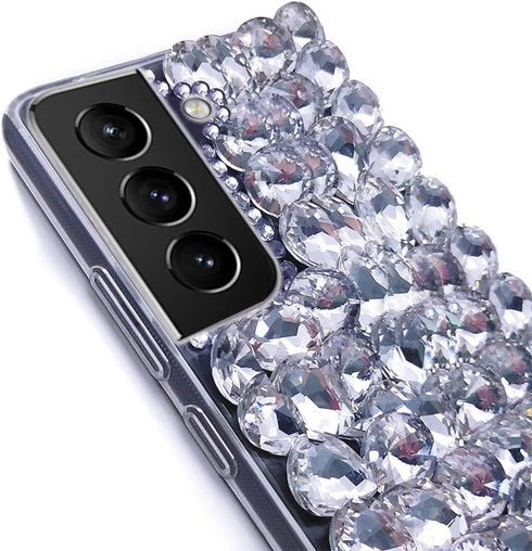 Bonitec Compatible with Galaxy S21 Case 3D Glitter Sparkle Bling Case Luxury Shiny Crystal Rhinestone Diamond Bumper Clear Gems Cute Protective Gi...